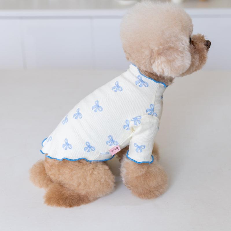 Bowknot Printed Ruffled Dog Cat Sweatshirt