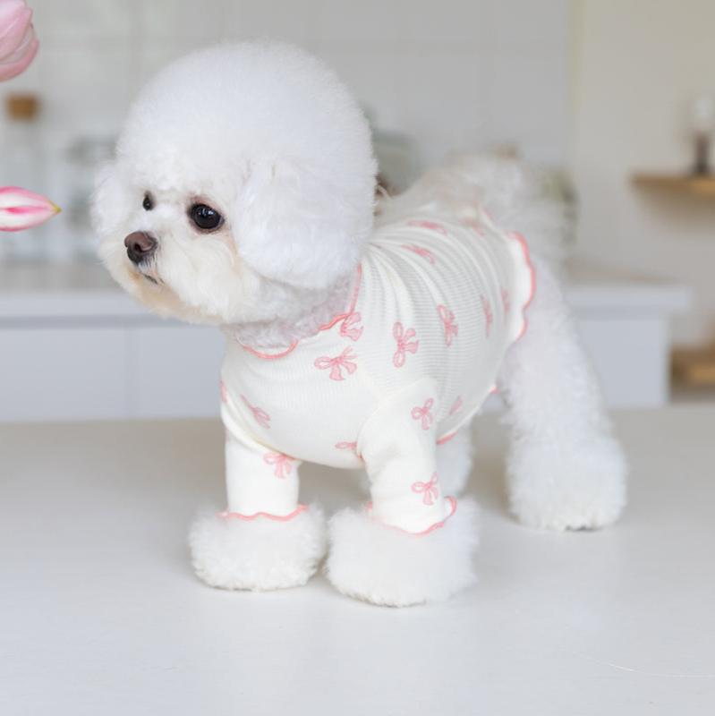 Bowknot Printed Ruffled Dog Cat Sweatshirt