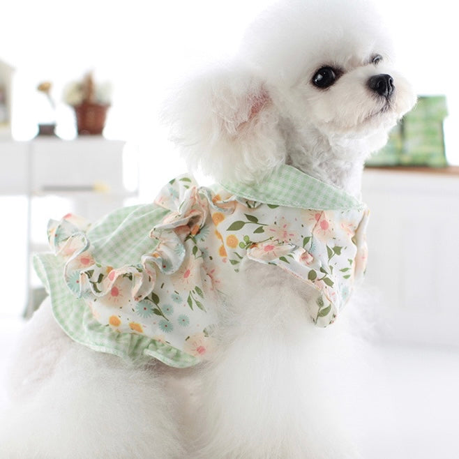 Sweet Fleece Floral Plaid Bow Dog Cat Dress