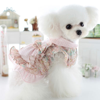 Sweet Fleece Floral Plaid Bow Dog Cat Dress