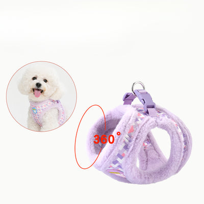 Reflective Plaid Pattern Furry Dog Harness&Leash