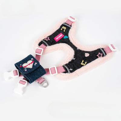 Sweet Cherry Printed Furry Dog Harness/Leash