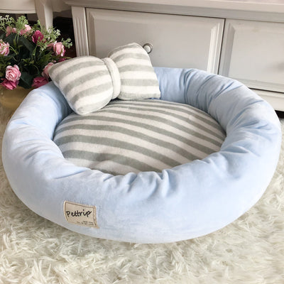 Sweet Soft Striped Bowknot Pillow Dog Cat Bed