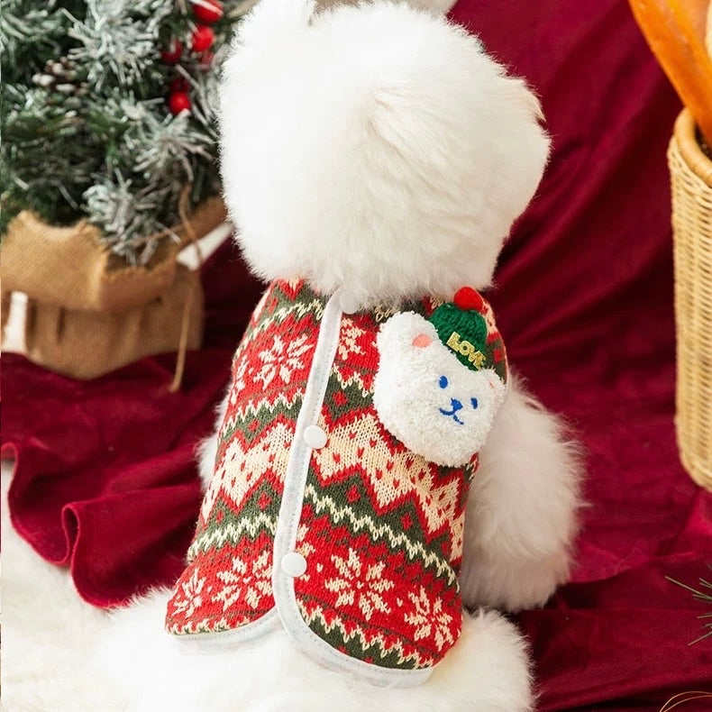 Christmas Bear Decor Knitted Dog Cat Vest