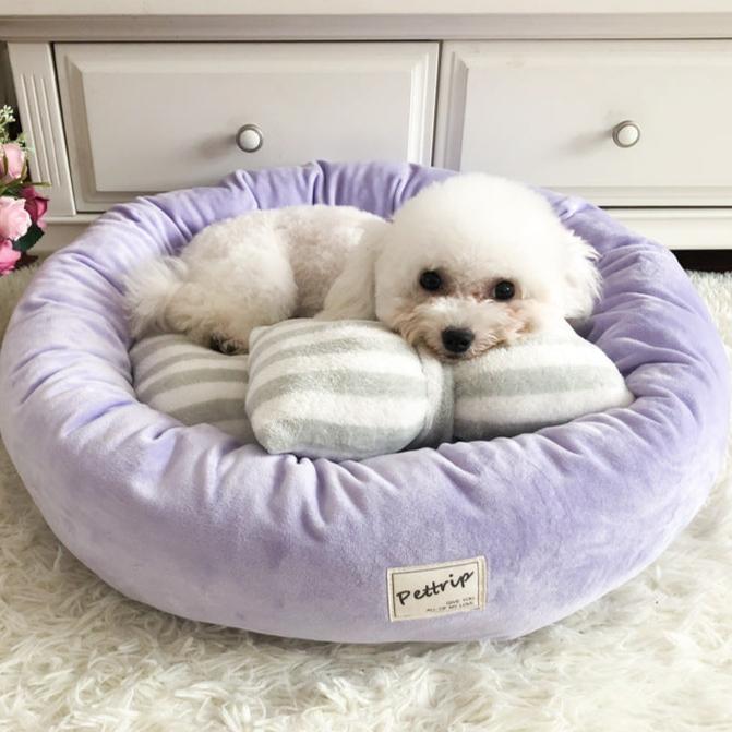 Sweet Soft Striped Bowknot Pillow Dog Cat Bed