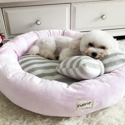 Sweet Soft Striped Bowknot Pillow Dog Cat Bed