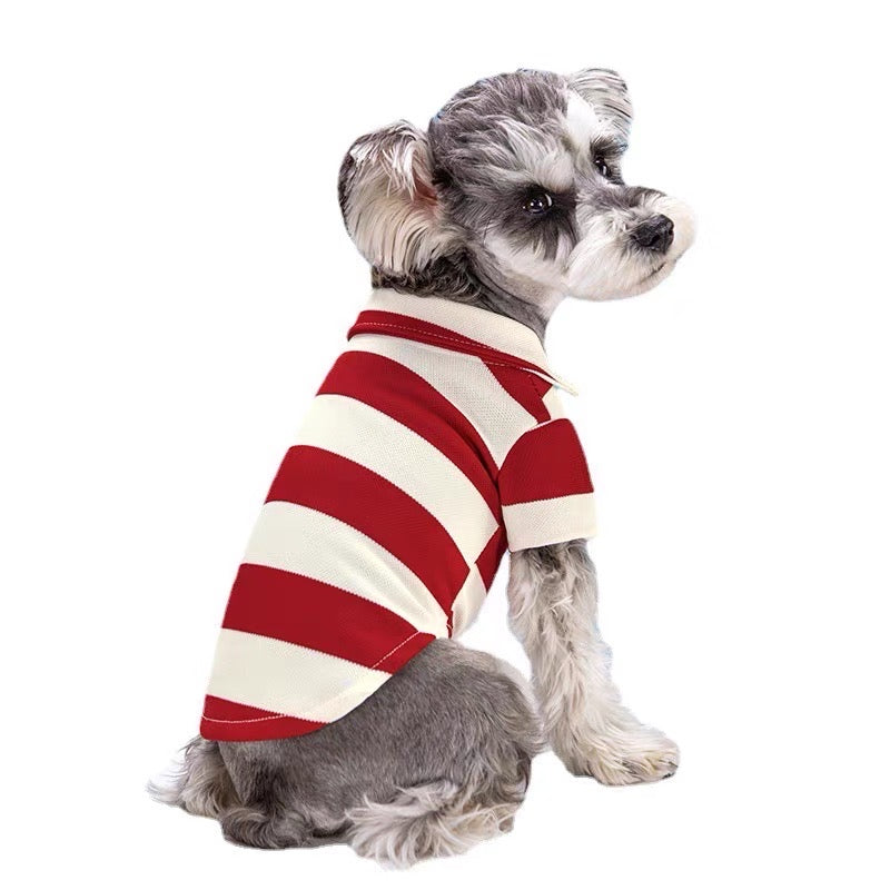 Striped Buttoned Dog Cat Polo Tee