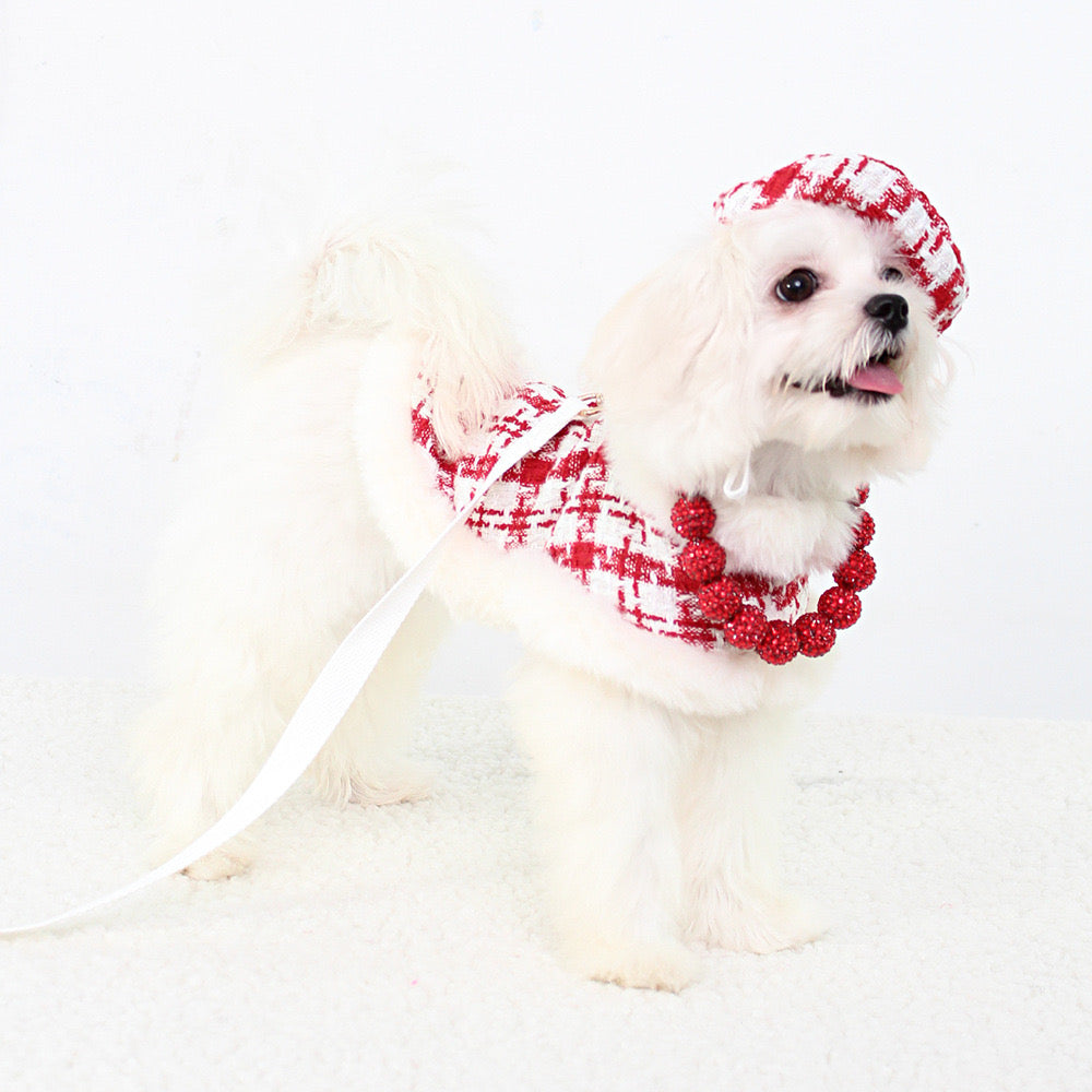 Furry Dog Cape Harness with Leash&Hat