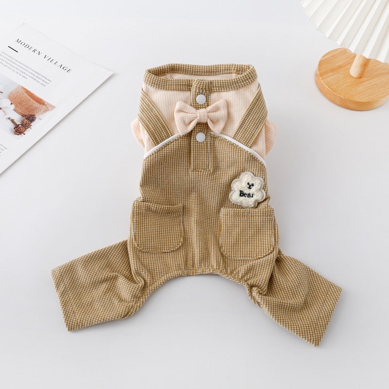 Plaid Bow Decor Dog Jumpsuit