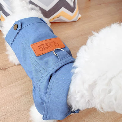 Solid Color Denim Dog Harness Jacket