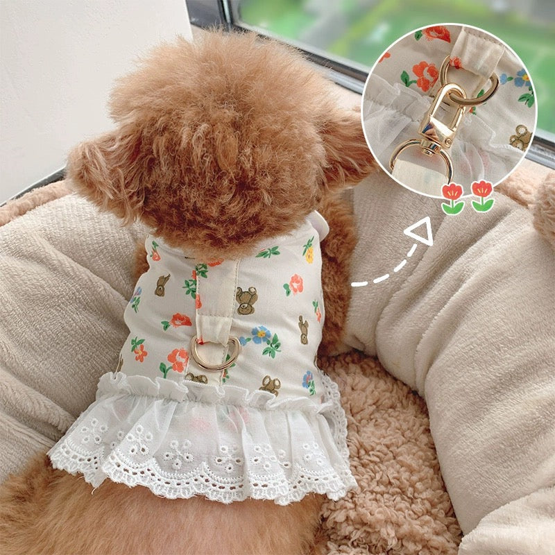 Bear Flower Printed Dog Harness&Leash
