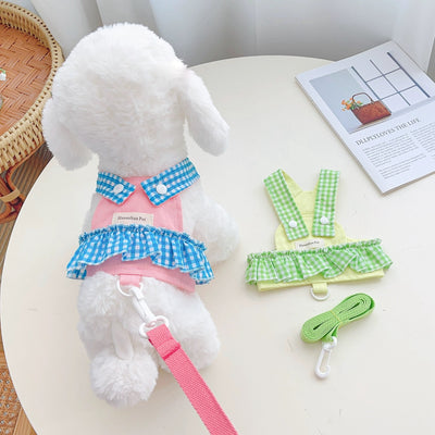 Sweet Contrast Color Plaid Dog Harness&Leash