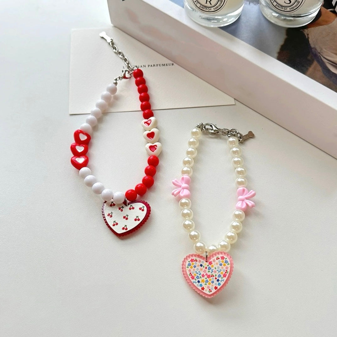 Cherry Floral Heart Dog Cat Necklace