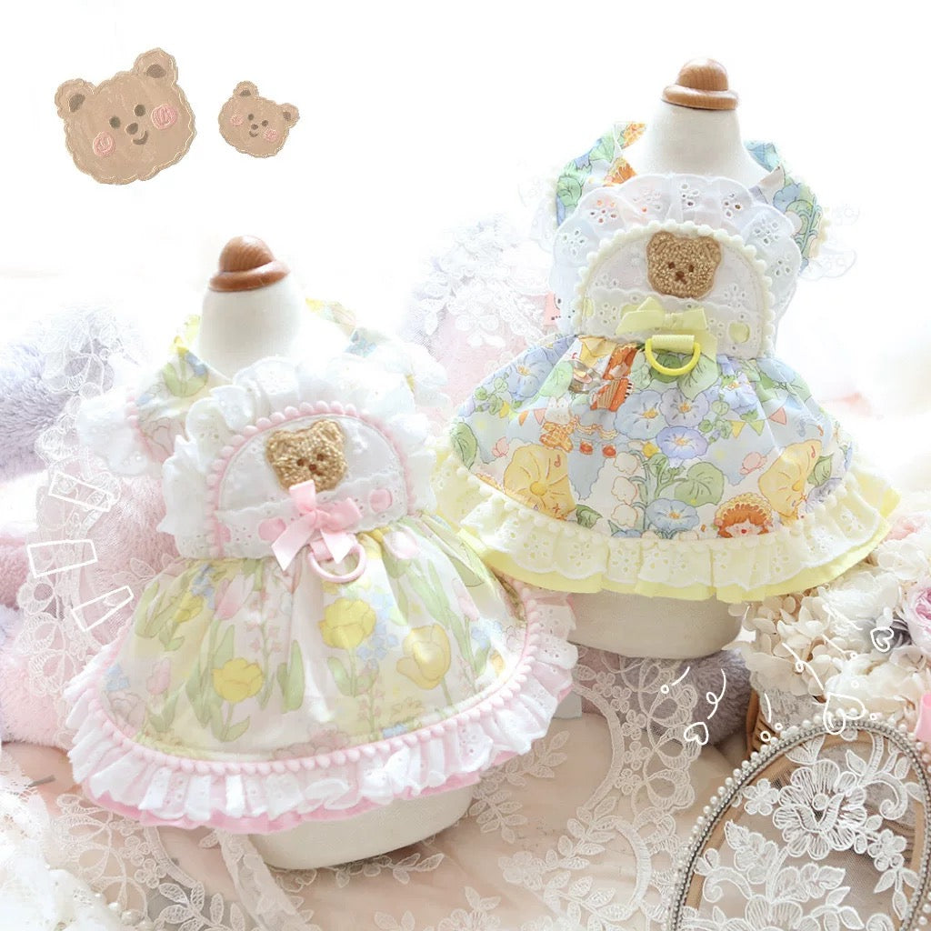 Bear Head Tulips Dog Cat Harness Dress