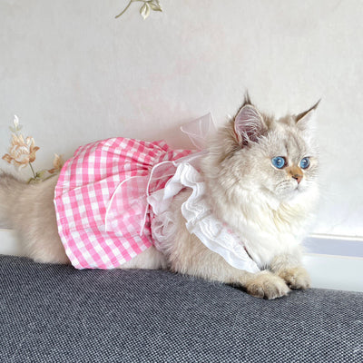 Plaid Lace Bow Dog Cat Dress