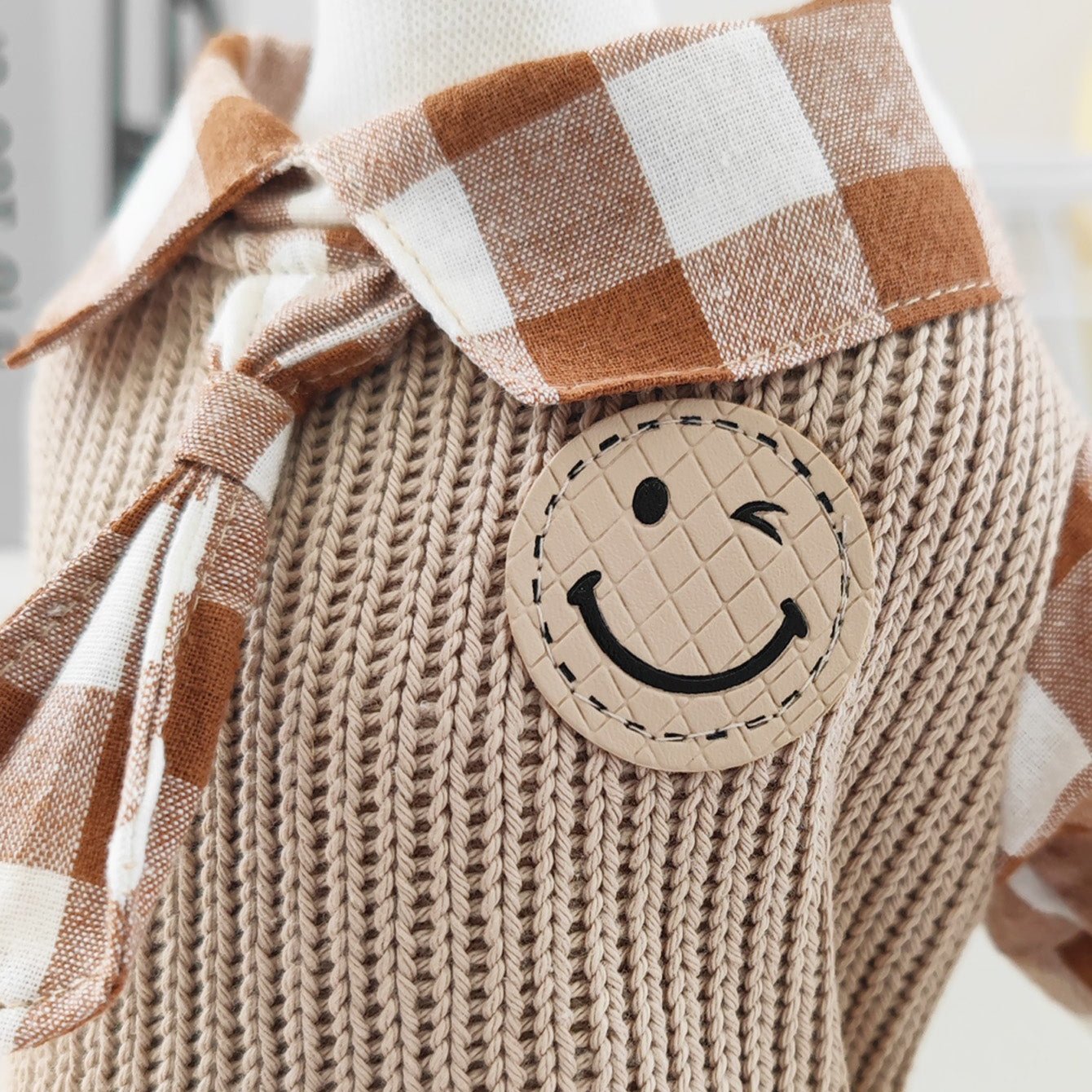 Smile Face Plaid Tie Decor Dog Jumpsuits