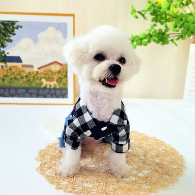 Smile Face Plaid Tie Decor Dog Jumpsuits