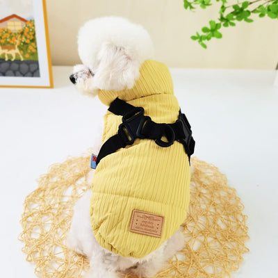 Solid Color Striped Fleece Dog Jacket Harness