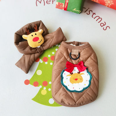 Christmas Fleece Dog Cat Jacket&Scarf