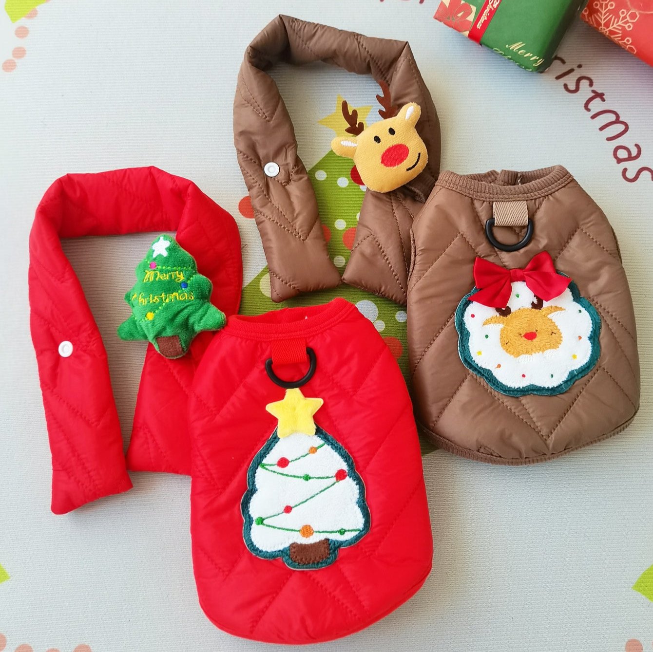 Christmas Fleece Dog Cat Jacket&Scarf