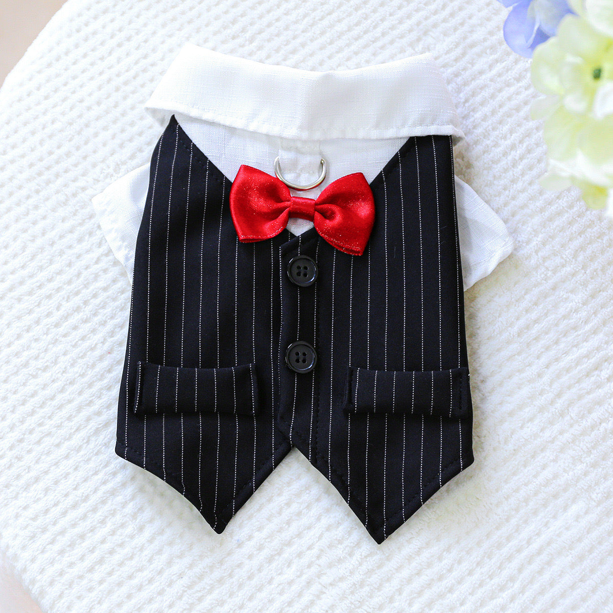 Bow Buttoned Dog Cat Harness Formal Shirt