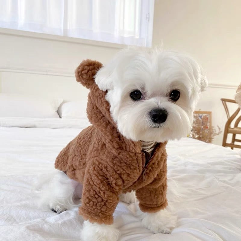 Fleece Bear Printed Dog Cat Hooded Coat – Softosy