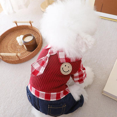 Smile Face Plaid Tie Decor Dog Jumpsuits