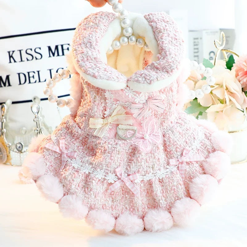 Fleece Bow Butterfly Decor Sweet Dog Jacket Dress