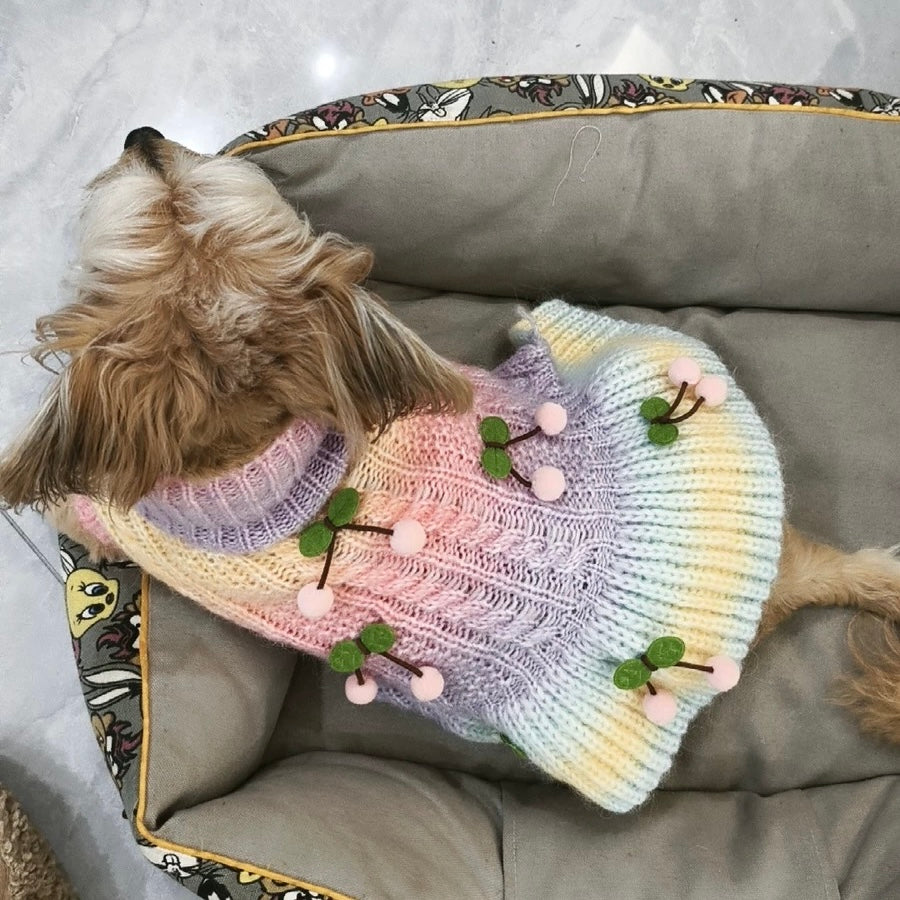 Multi-color Cherry Knitted Dog Cat Sweater Dress