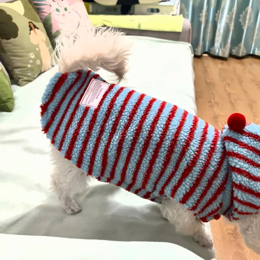 Color Block Striped Hooded Fleece Dog Hoodie