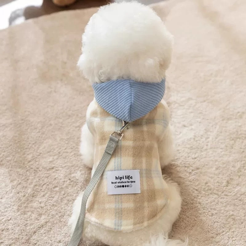 Color Block Hooded Plaid Fleece Dog Cat Jacket