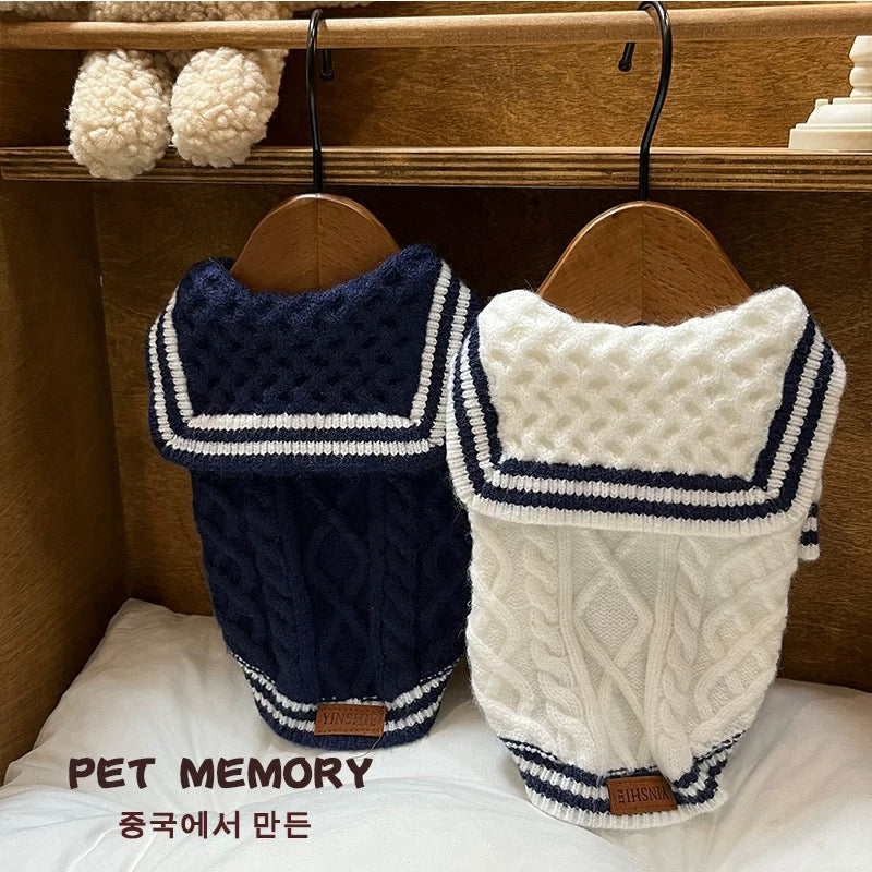 Sailor Suit Pattern Knitted Dog Cat Sweater