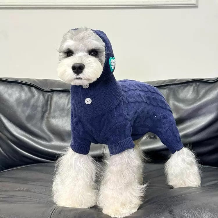 Solid Color Knitted Warm Dog Jumpsuits/Hat