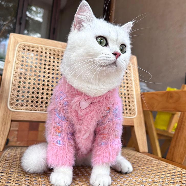 Colorful Warm Heart Buttoned Dog Cat Cardigan