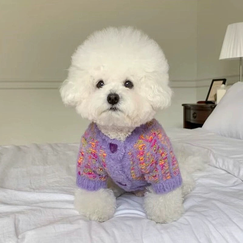 Colorful Warm Heart Buttoned Dog Cat Cardigan