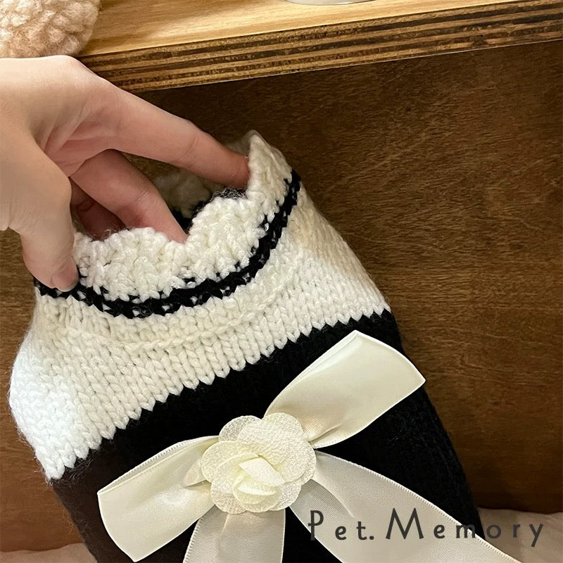 Color Block Bowknot Knitted Dog Cat Sweater