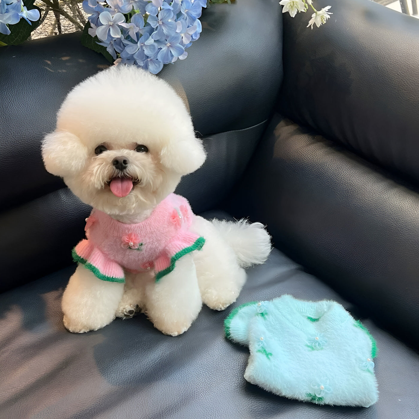 Flower Decor Ruffled Sleeves Dog Cat Sweater