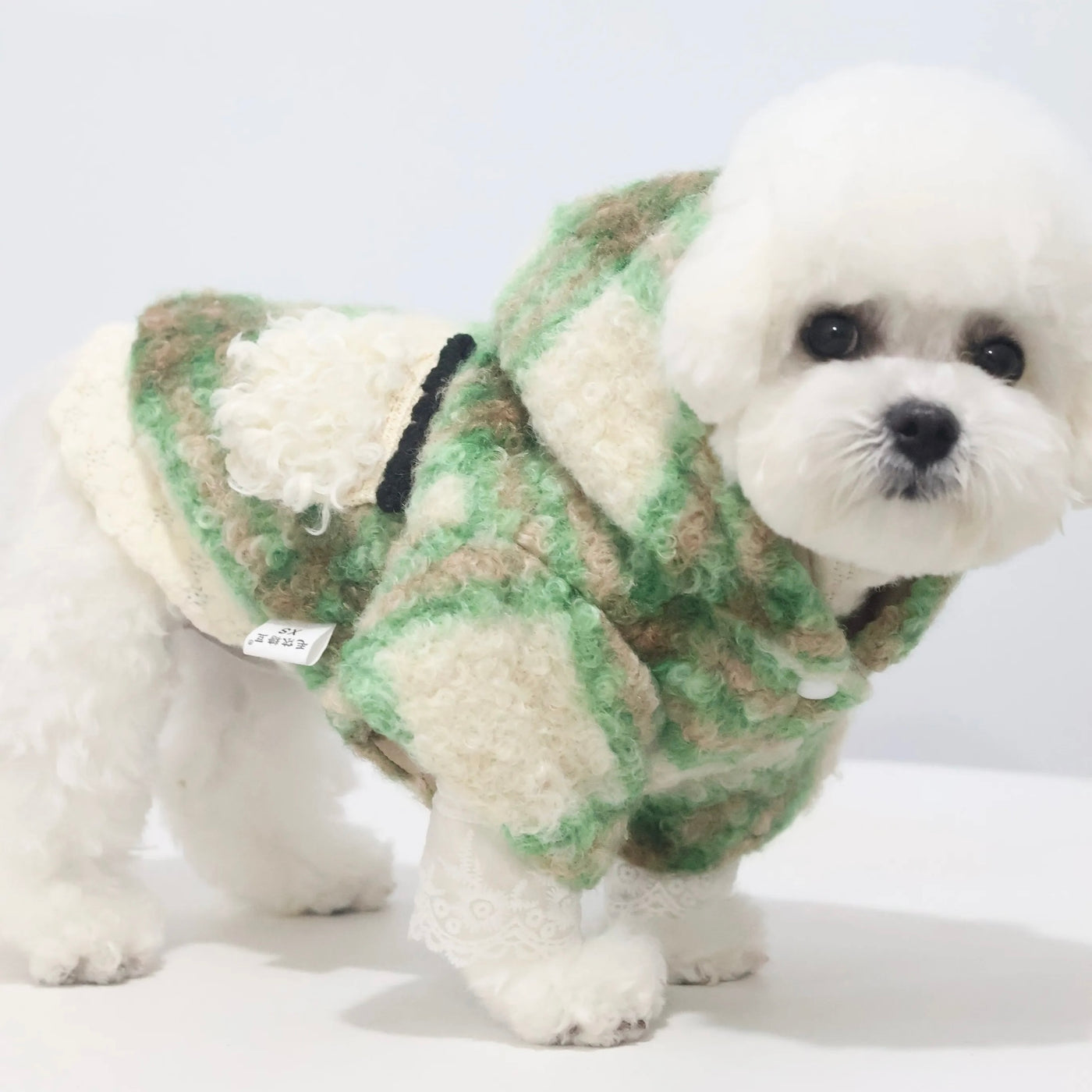 Pocket Design Fleece Plaid Dog Hooded Jacket