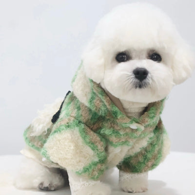 Pocket Design Fleece Plaid Dog Hooded Jacket