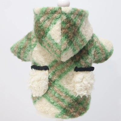 Pocket Design Fleece Plaid Dog Hooded Jacket