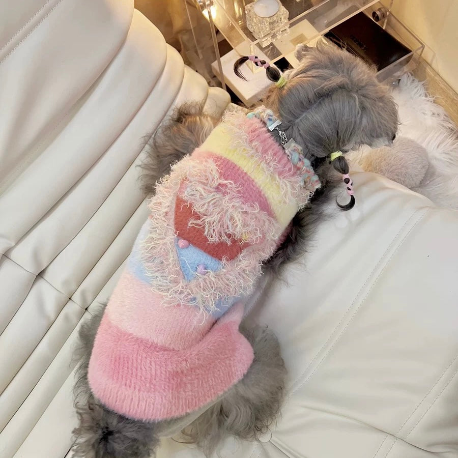 Multi-color Fringed Heart Dog Cat Sweater