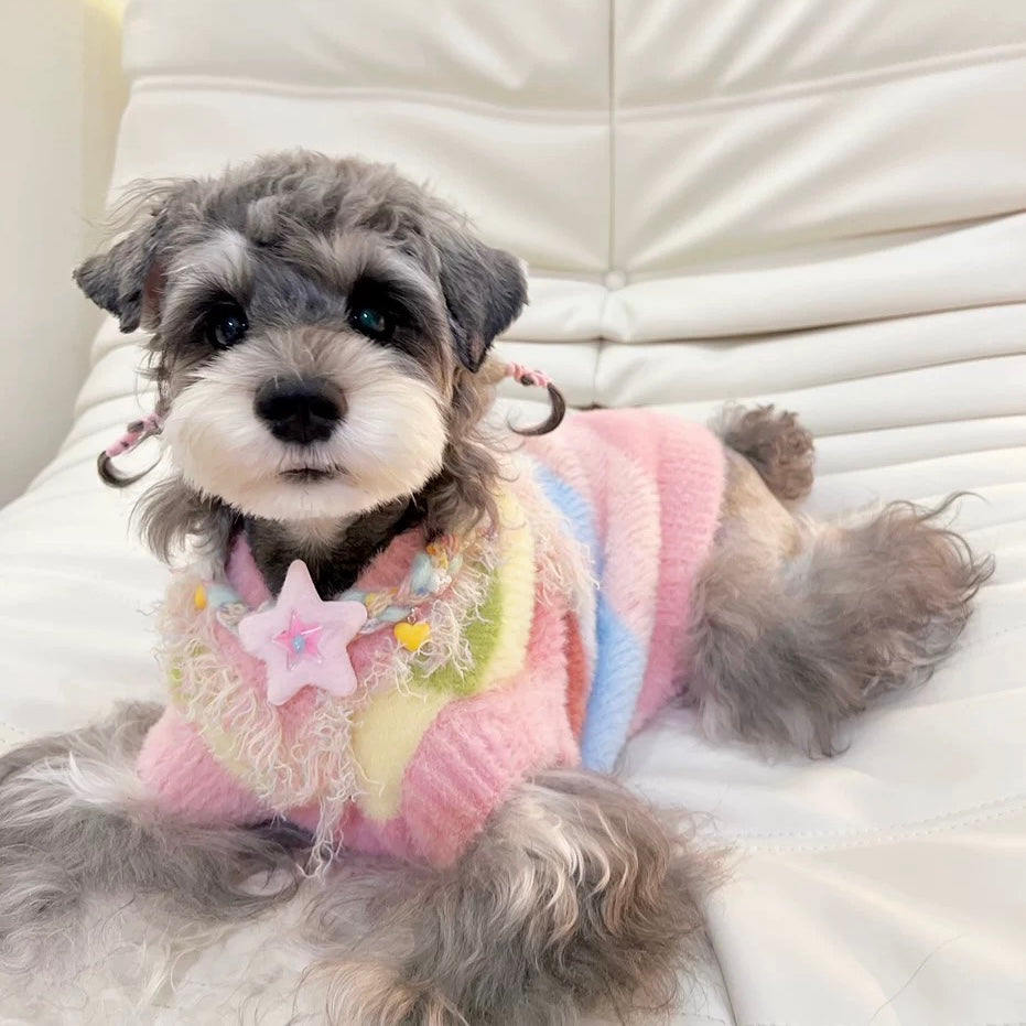 Multi-color Fringed Heart Dog Cat Sweater