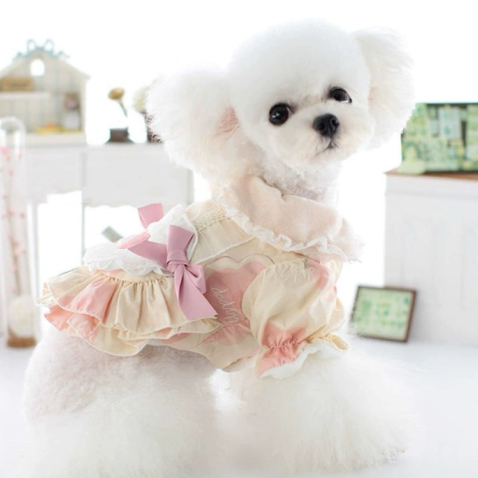 Fleece Sweet Heart Bowknot Dog Cat Dress