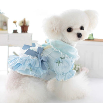 Fleece Sweet Heart Bowknot Dog Cat Dress