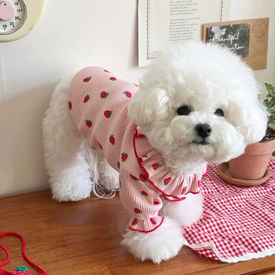 Strawberry Printed Ruffled Dog Cat Sweatshirt