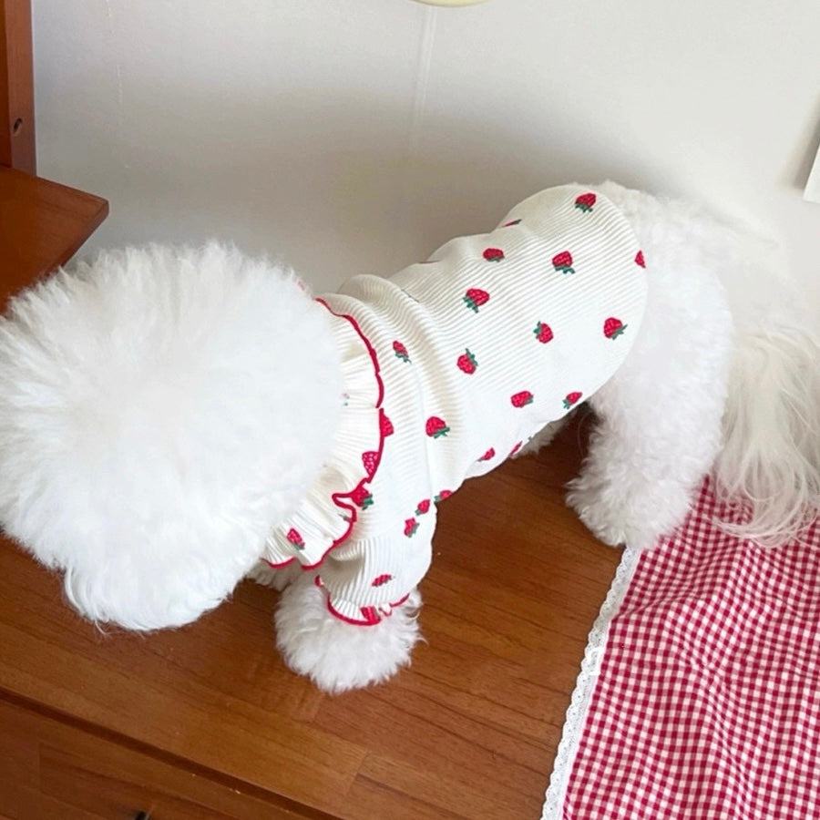 Strawberry Printed Ruffled Dog Cat Sweatshirt