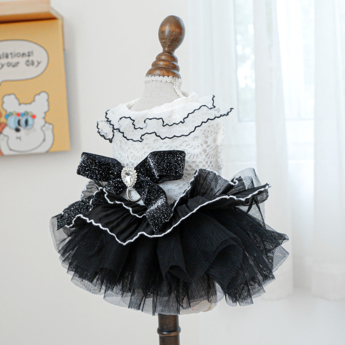 Black White Lace Dog Cat Princess Dress