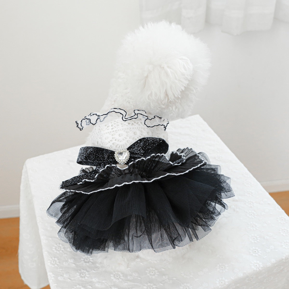 Black White Lace Dog Cat Princess Dress