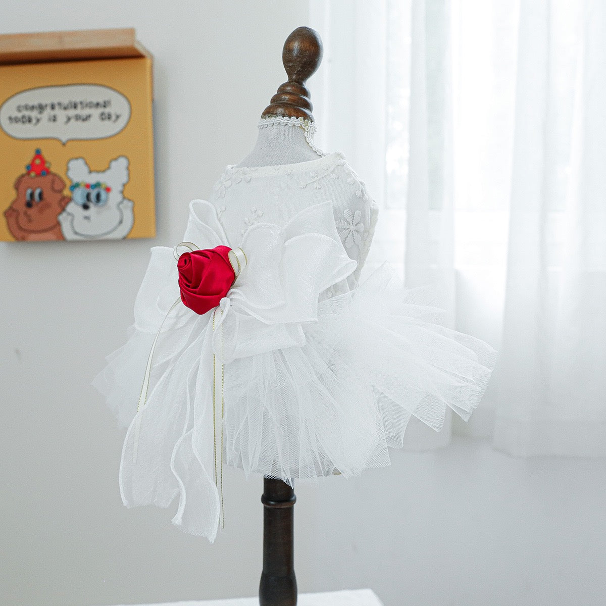 Rose Decor Dog Cat Wedding Dress