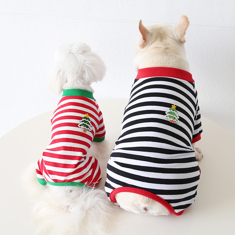 Christmas Tree Striped Dog Jumpsuits